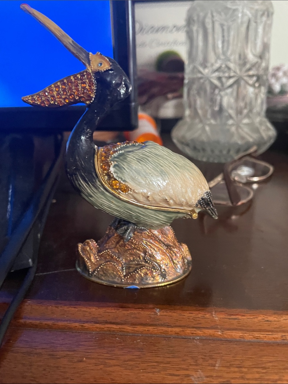 Ornate Pelican Sculpture in Black, Gold and Green - Unbranded